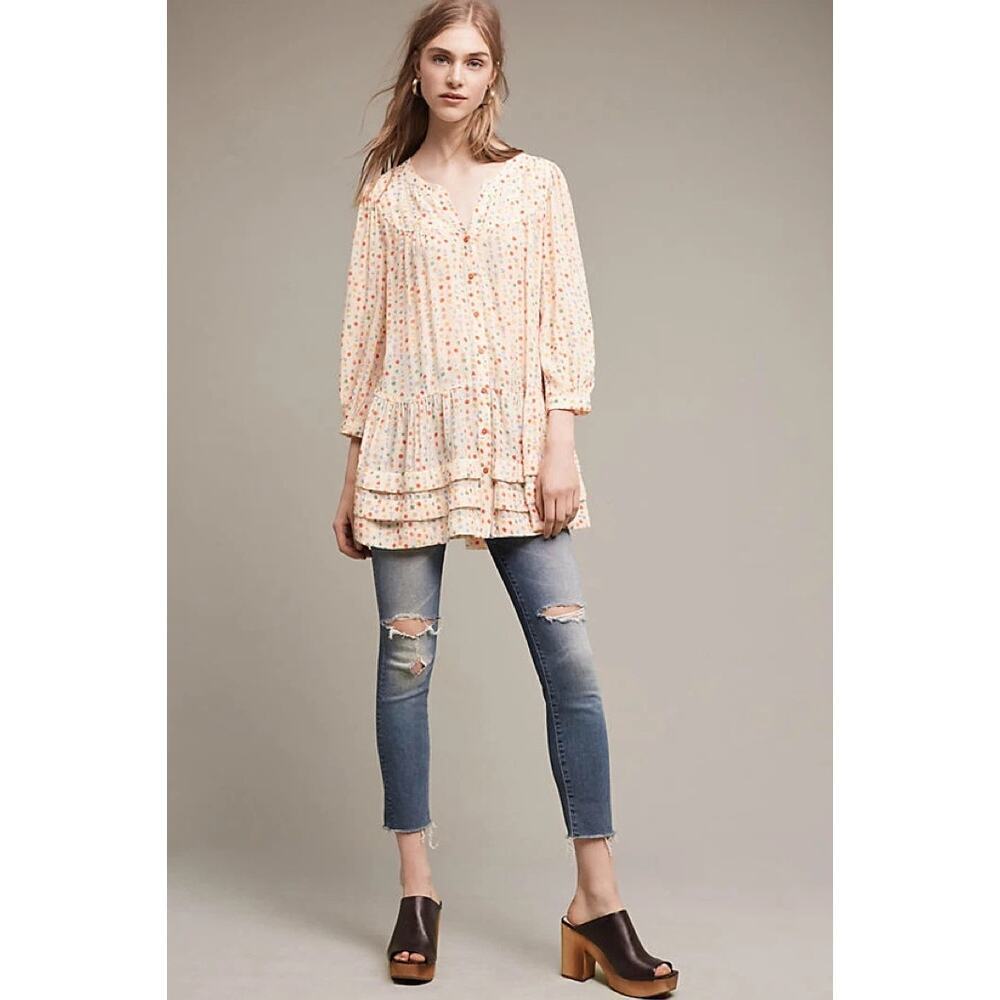 Maeve by Anthropologie Women's Multicolor Button Up Paccia Tunic Top Size Small